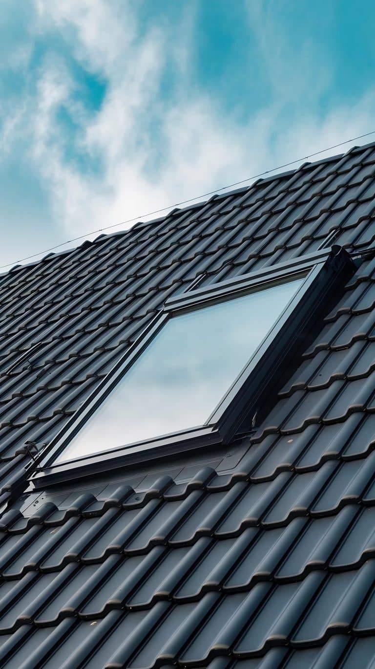 closeup-shot-roof-velux-style-with-black-tiles-blue-sky-background